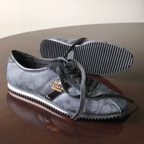 🇺🇸🇺🇸Coach New York black fabric laceUp Cortez Sneakers - Picture 1 of 8